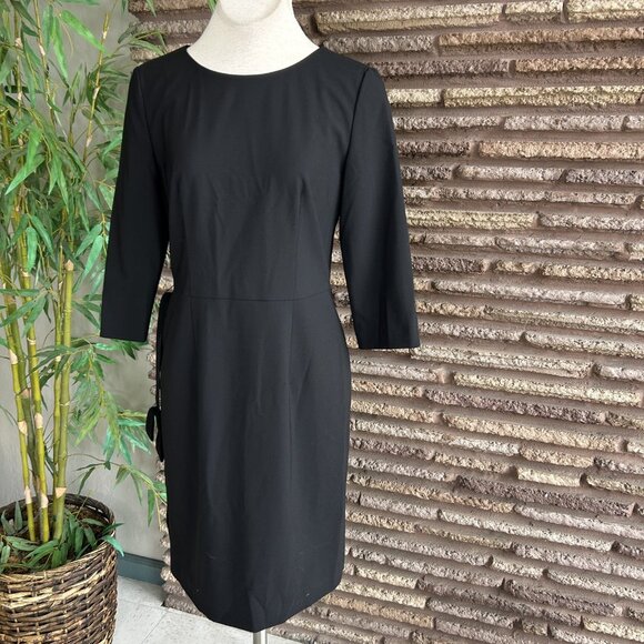 Hugo Boss Black Minimalistic Wool Blend Long Sleeve Dress Bow Belt Size 2 - Picture 6 of 12